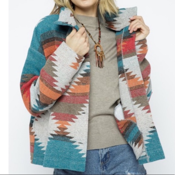 Last Large New! Bohemian Aztec Southwest Pattern Jacket - Picture 8 of 11